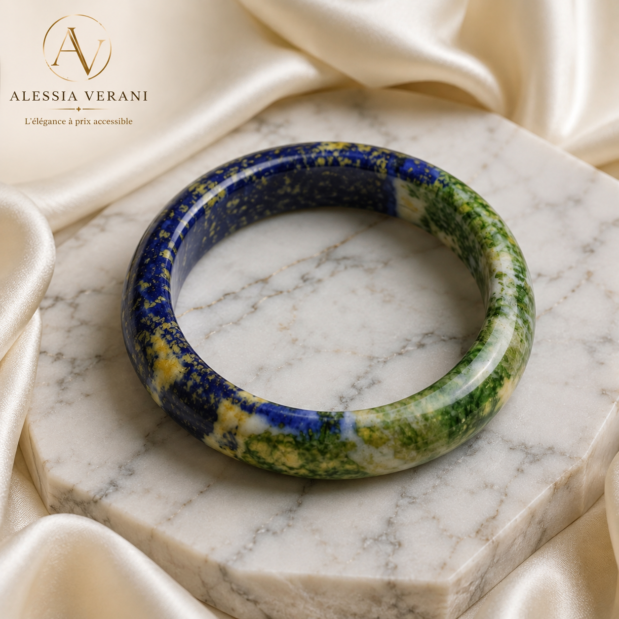 Blue-Green Natural Chrysocolla Stone Statement Bracelet