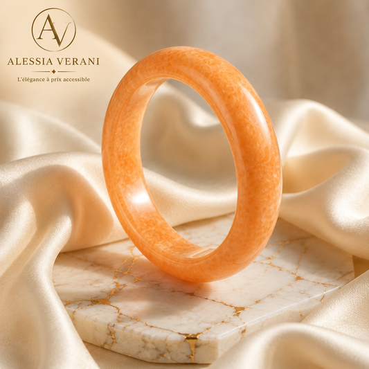 Natural Aragonite Peach Statement Bangle