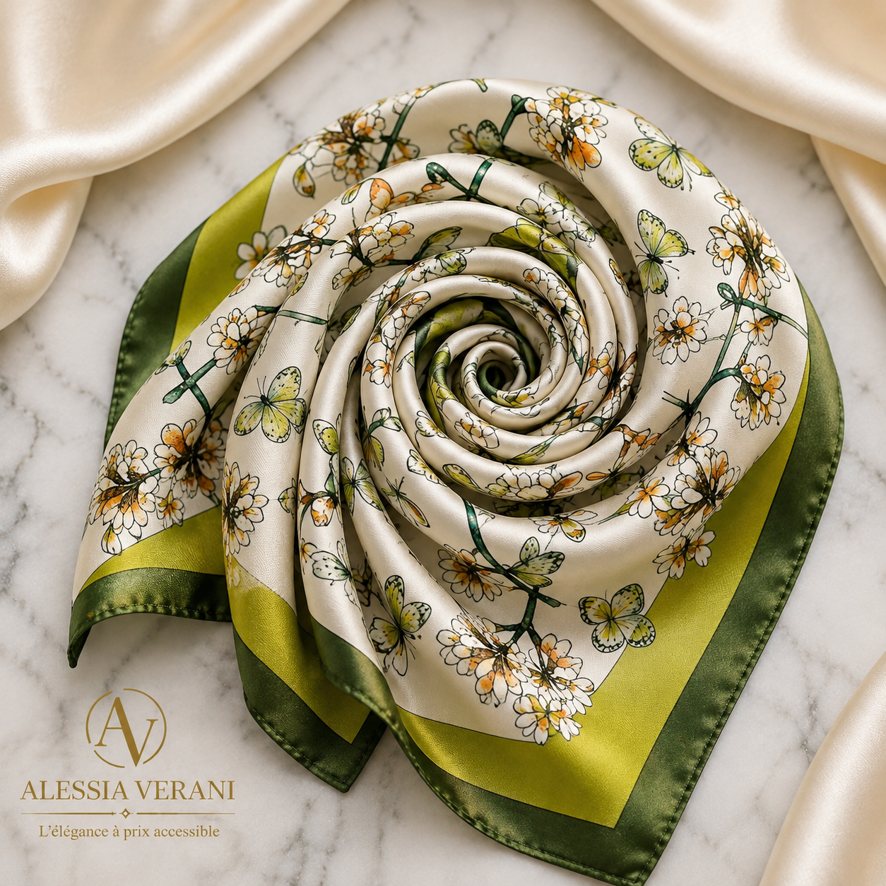 Botanical Butterfly 100% Silk Square Scarf
