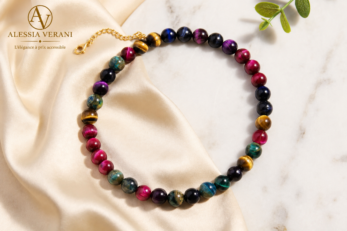 Mosaic Agate Beaded Necklace
