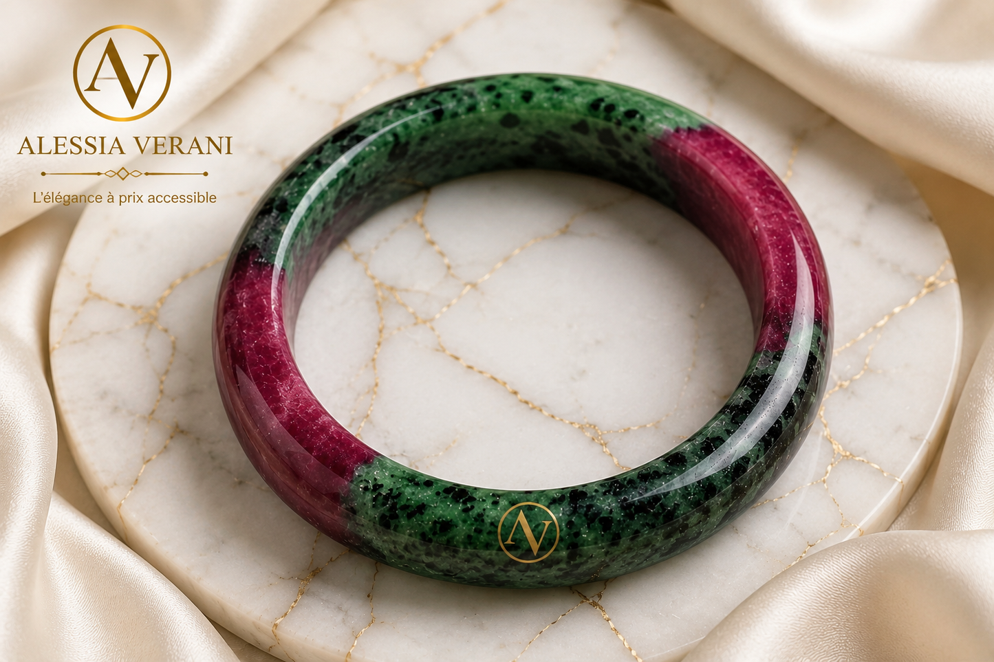Bracelet manchette en rubis zoïsite naturelle