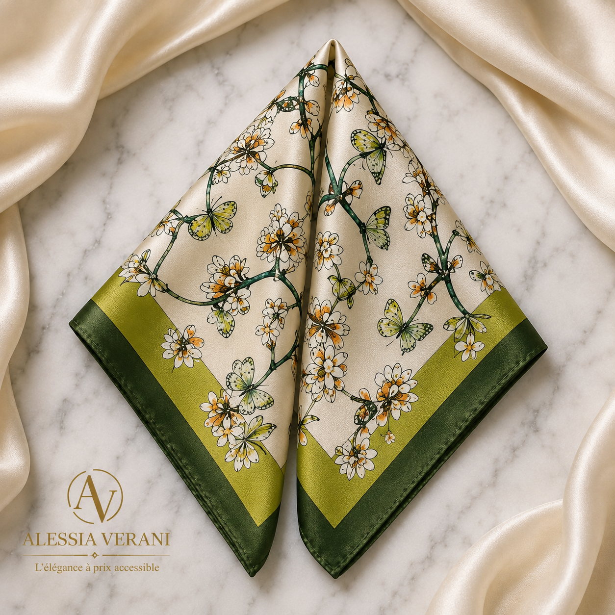 Botanical Butterfly 100% Silk Square Scarf