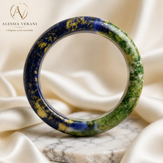 Blue-Green Natural Chrysocolla Stone Statement Bracelet