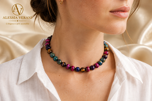 Mosaic Agate Beaded Necklace