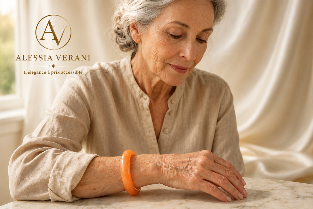 Natural Aragonite Peach Statement Bangle