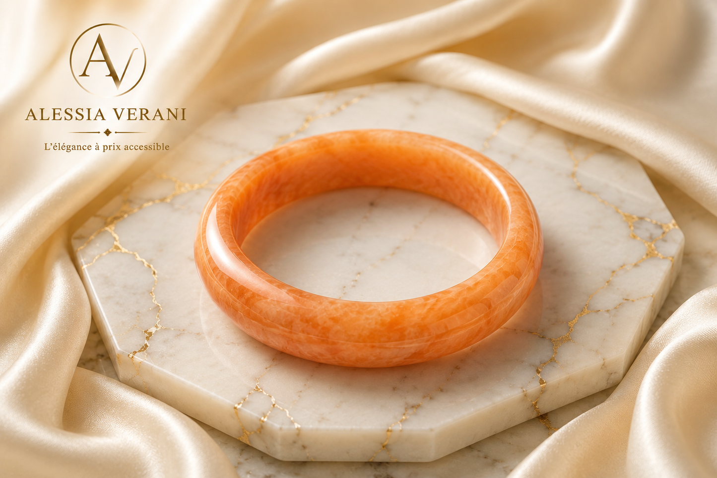 Natural Aragonite Peach Statement Bangle