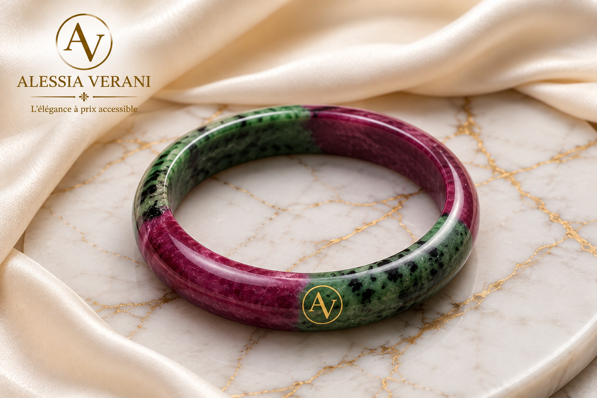 Bracelet manchette en rubis zoïsite naturelle