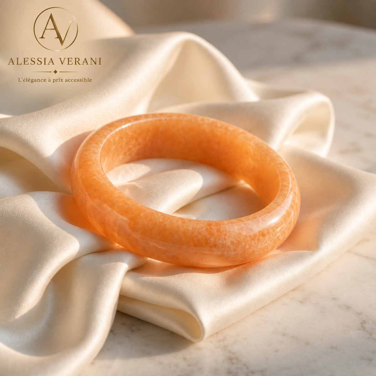 Natural Aragonite Peach Statement Bangle