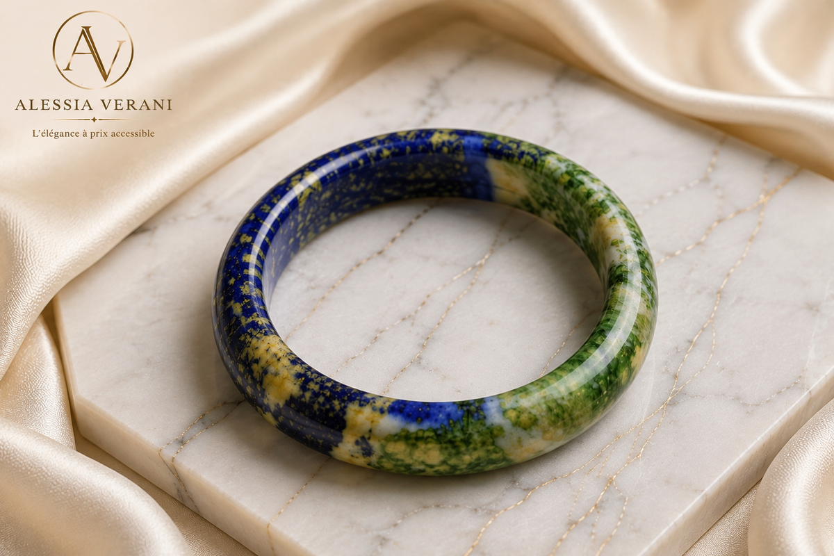 Blue-Green Natural Chrysocolla Stone Statement Bracelet