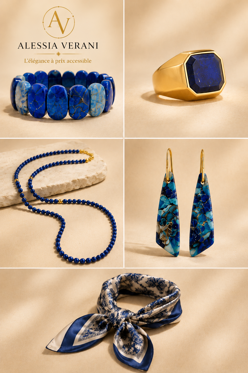 Collection Signature Lapis Lazuli – Parure 5 pièces