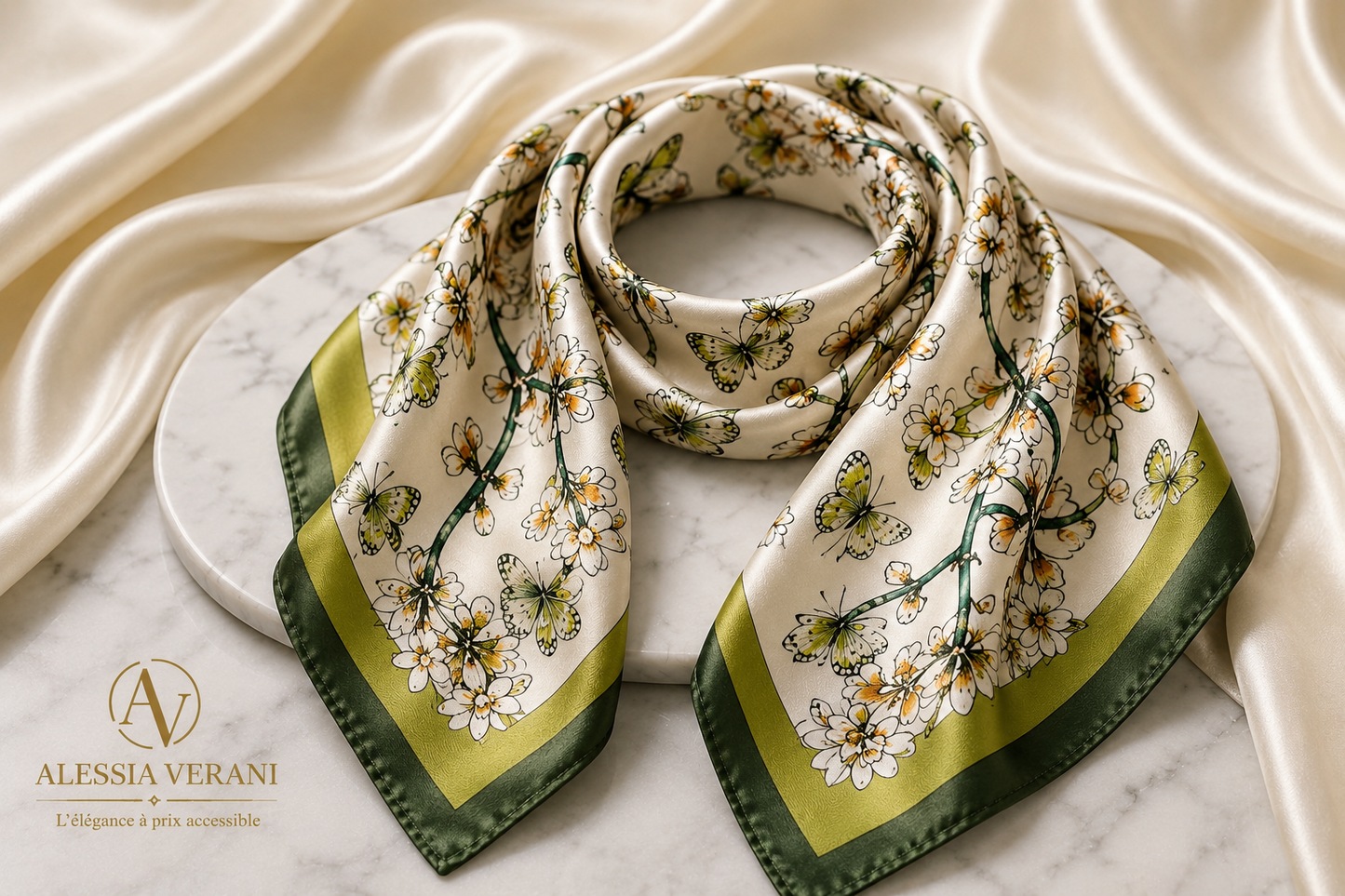 Botanical Butterfly 100% Silk Square Scarf