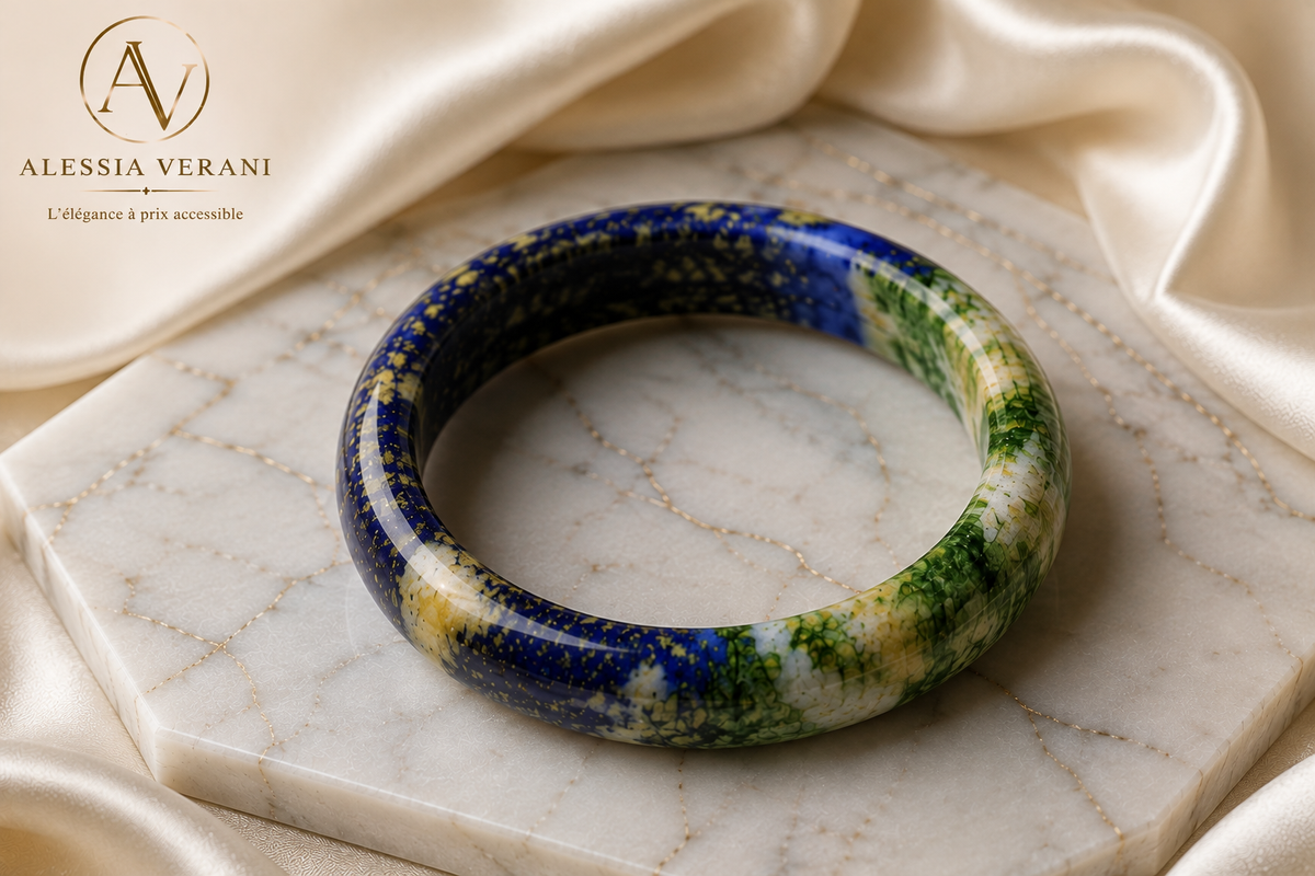 Blue-Green Natural Chrysocolla Stone Statement Bracelet